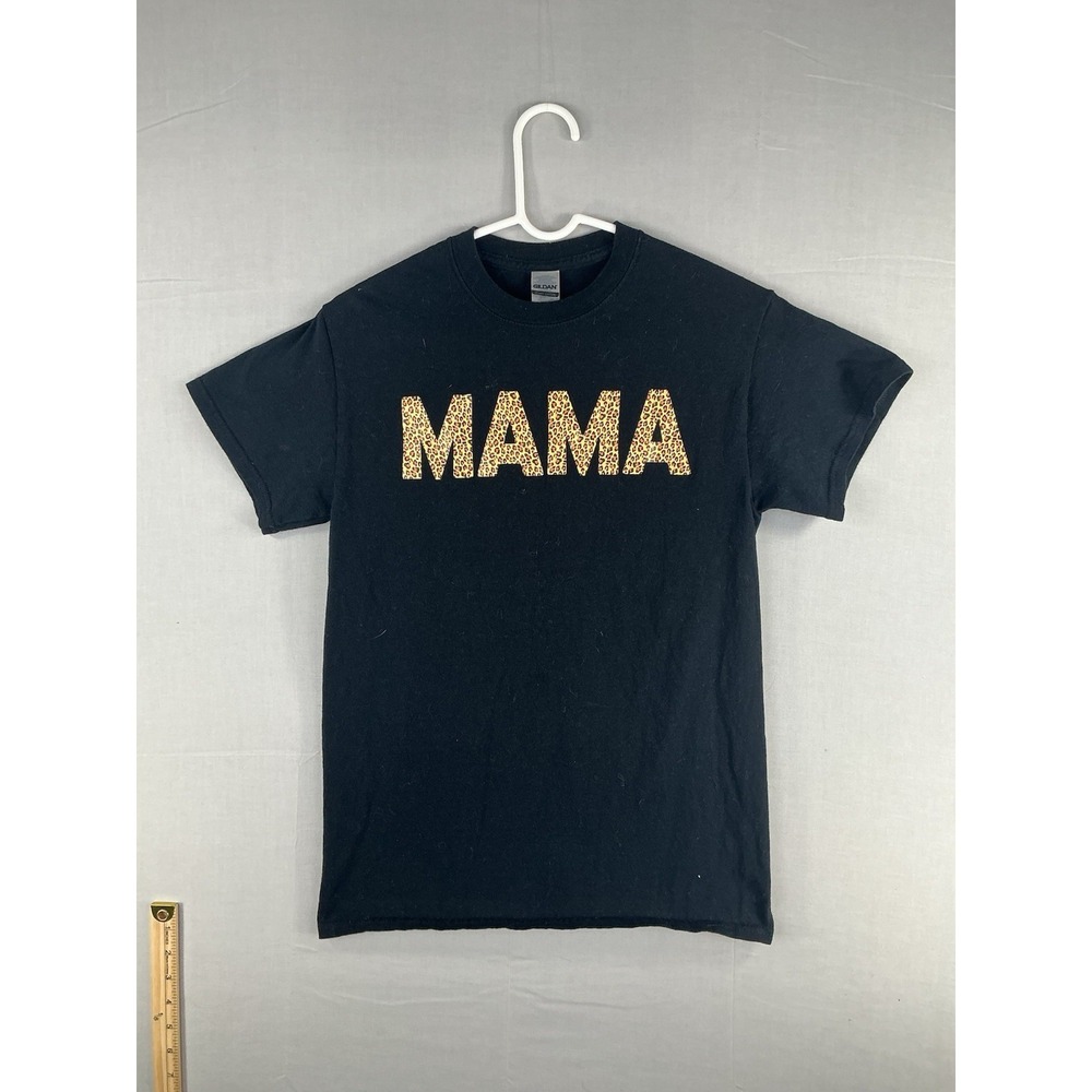 Gildan Mama Leopard Print Graphic T Shirt Black Size Small